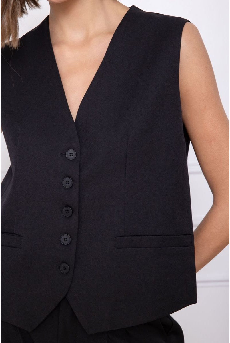 Gilet Sans Manches Chic Combiné Avec Pantalon — Réf. 829 - Noir
