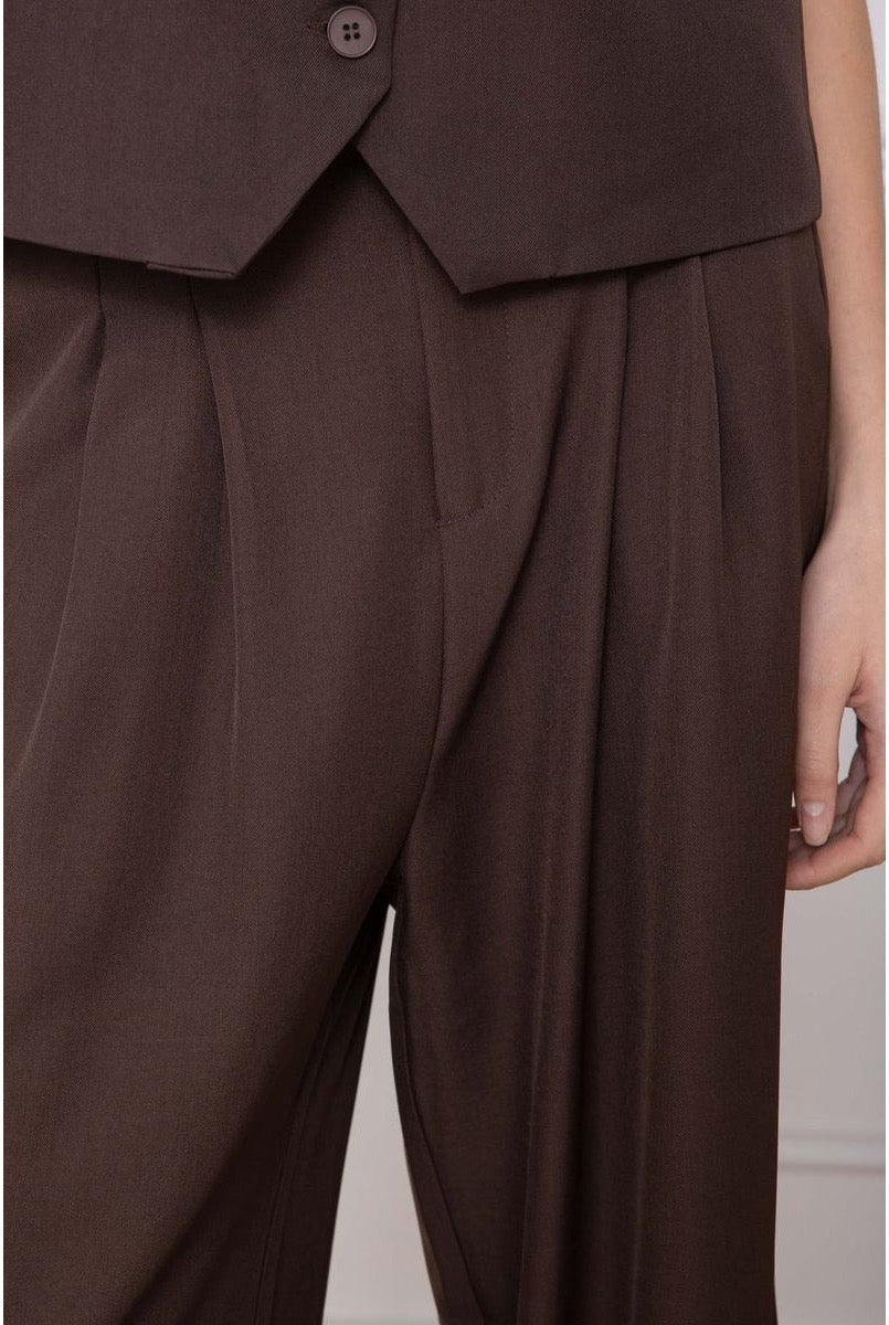 Pantalon Large Taille Haute Élégant Gilet — Réf. 828 - Marron