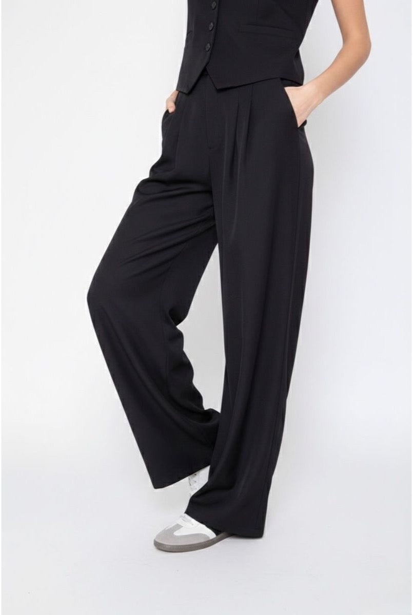 Pantalon Large Taille Haute Élégant Gilet — Réf. 828 - Noir