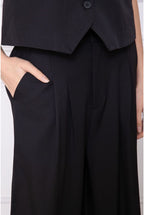 Pantalon Large Taille Haute Élégant Gilet — Réf. 828 - Noir
