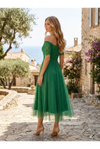 Robe élégante midi en dentelle fluide - Vert