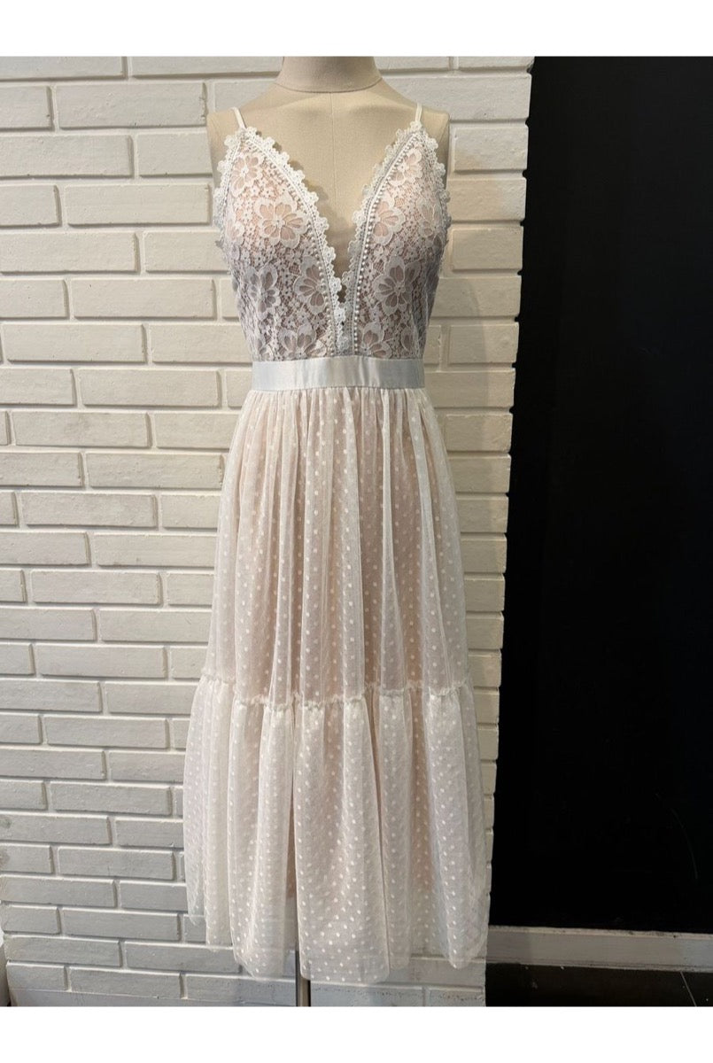 Robe Midi Romantique En Dentelle #3 - Blanc