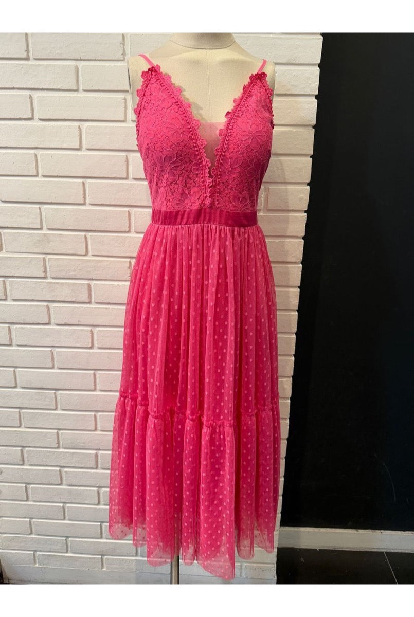 Robe Midi Romantique En Dentelle #3 - Fuchsia