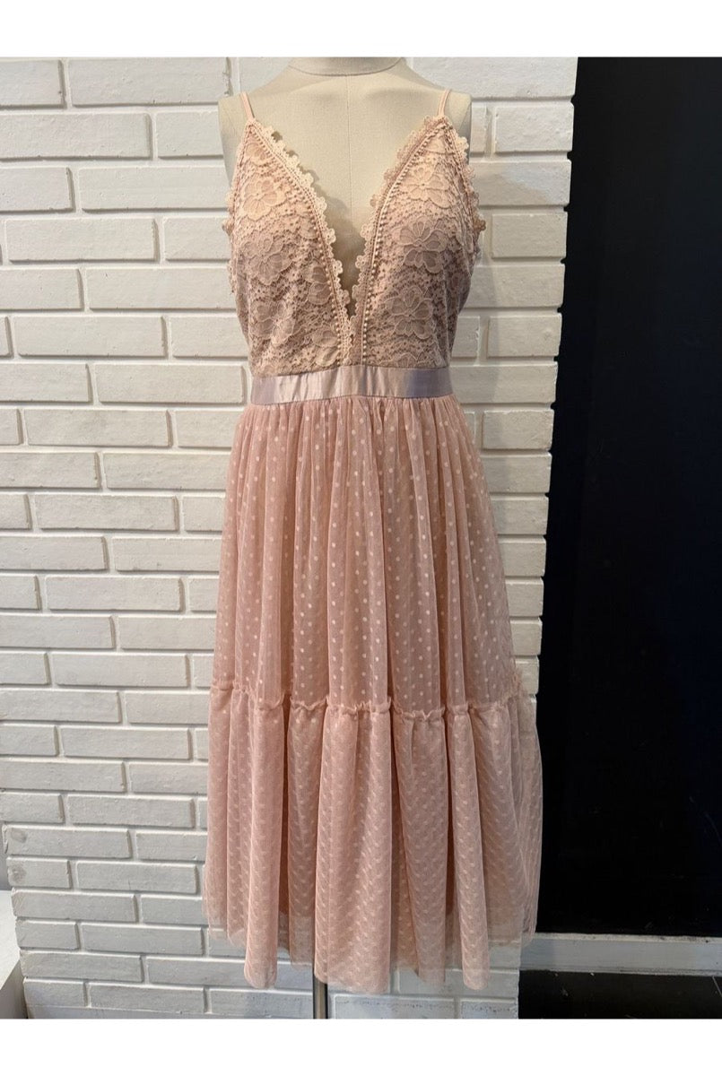 Robe Midi Romantique En Dentelle #3 - Nude