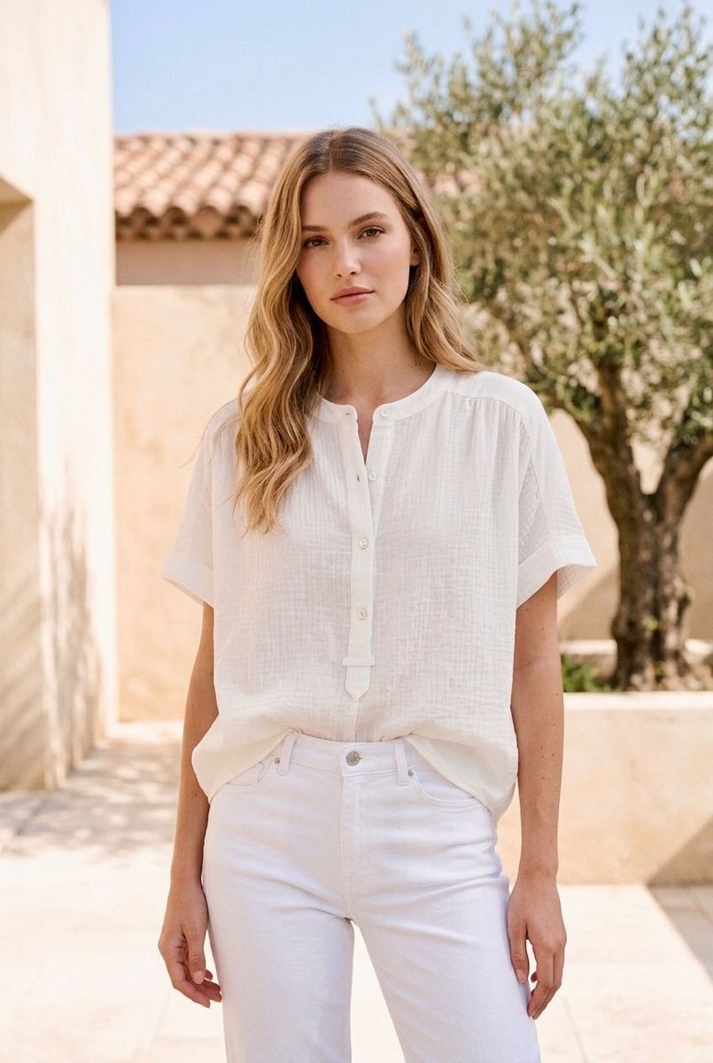 Chemise fluide manches courtes - Blanc