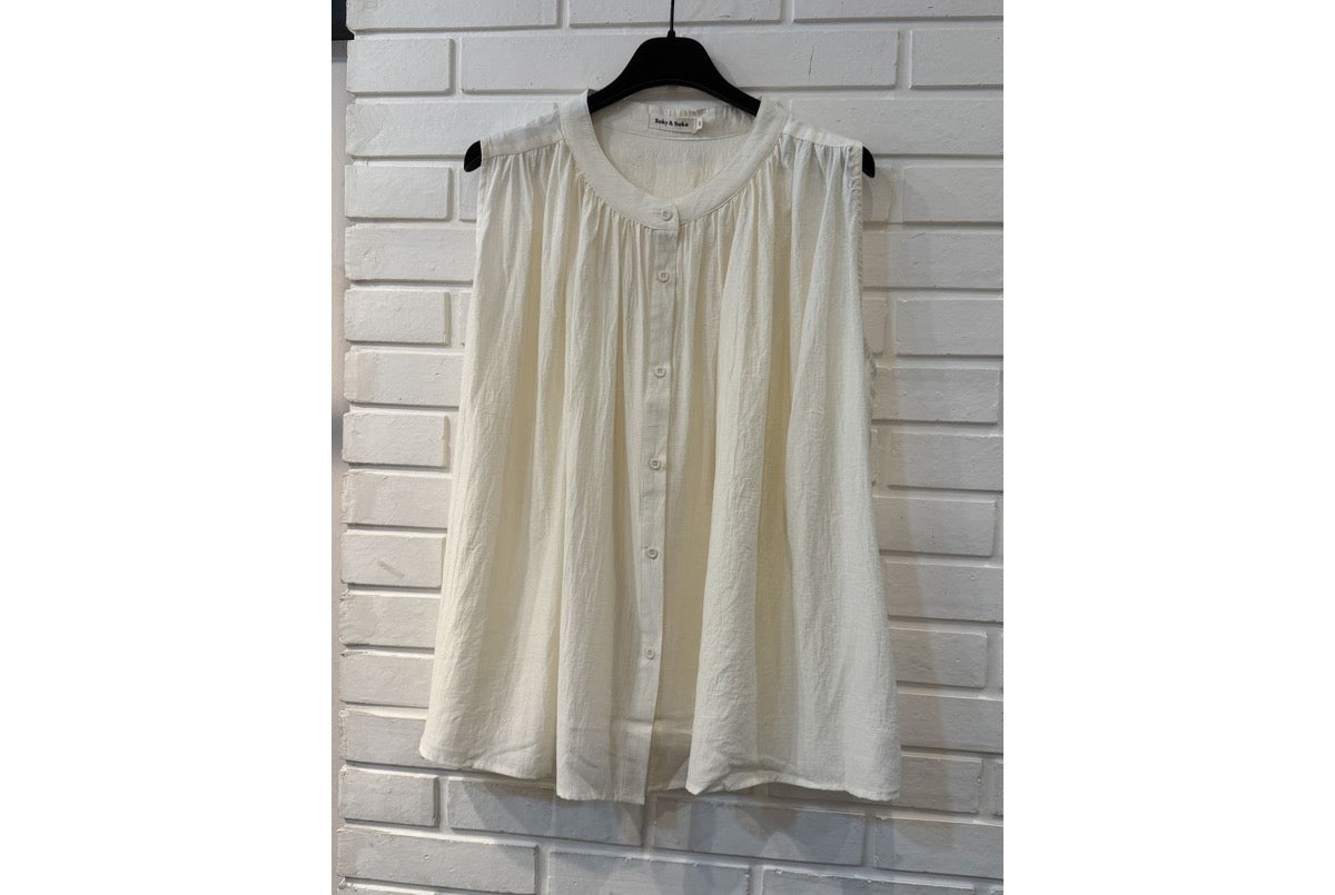 Top fluide sans manches blanc bleu rose - Blanc