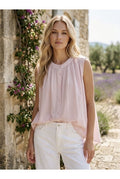 Top fluide sans manches blanc bleu rose - Rose