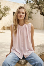Top fluide sans manches blanc bleu rose - Rose