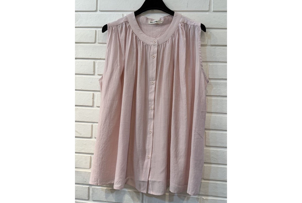 Top fluide sans manches blanc bleu rose - Rose