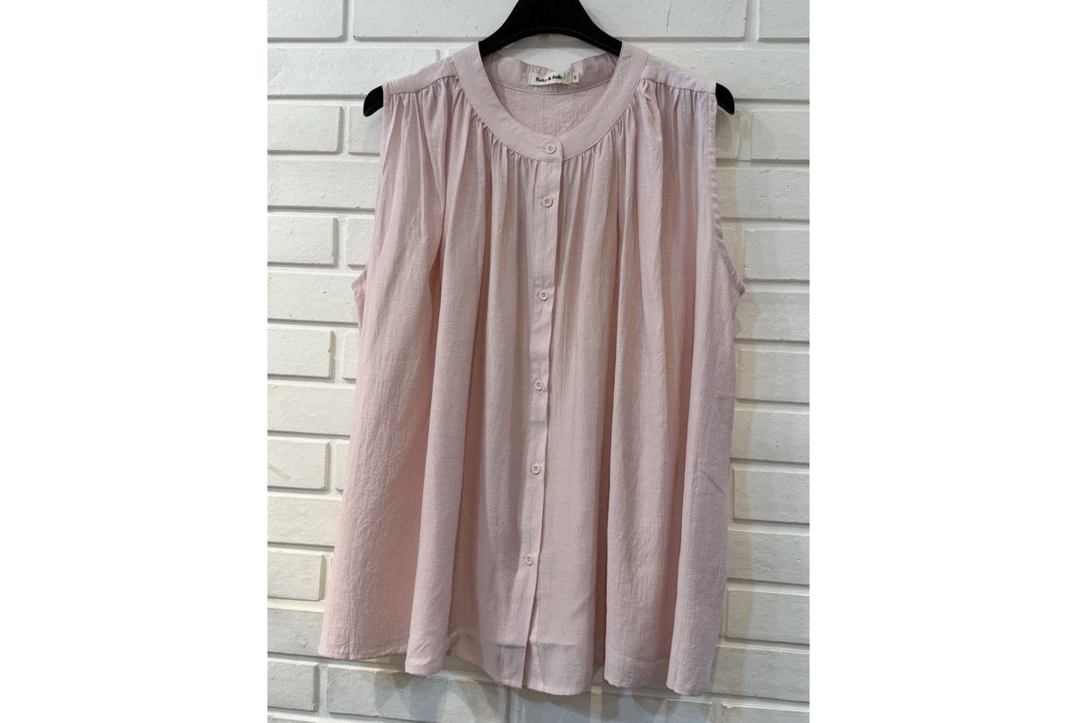 Top fluide sans manches blanc bleu rose - Rose
