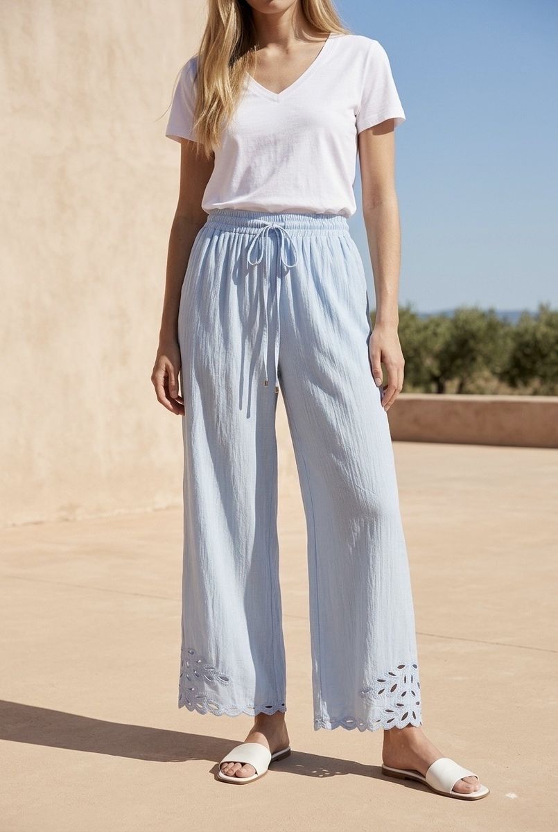 Pantalon Bohème Assorti D25440 Lora Fluide - Bleu