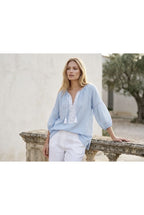 Blouse bohème brodée à pampilles - Bleu