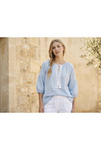 Blouse bohème brodée à pampilles - Bleu