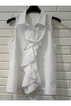 Chemise sans manches à volants cascade - Blanc