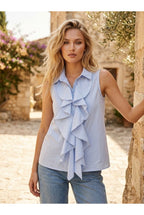 Chemise sans manches à volants cascade - Bleu