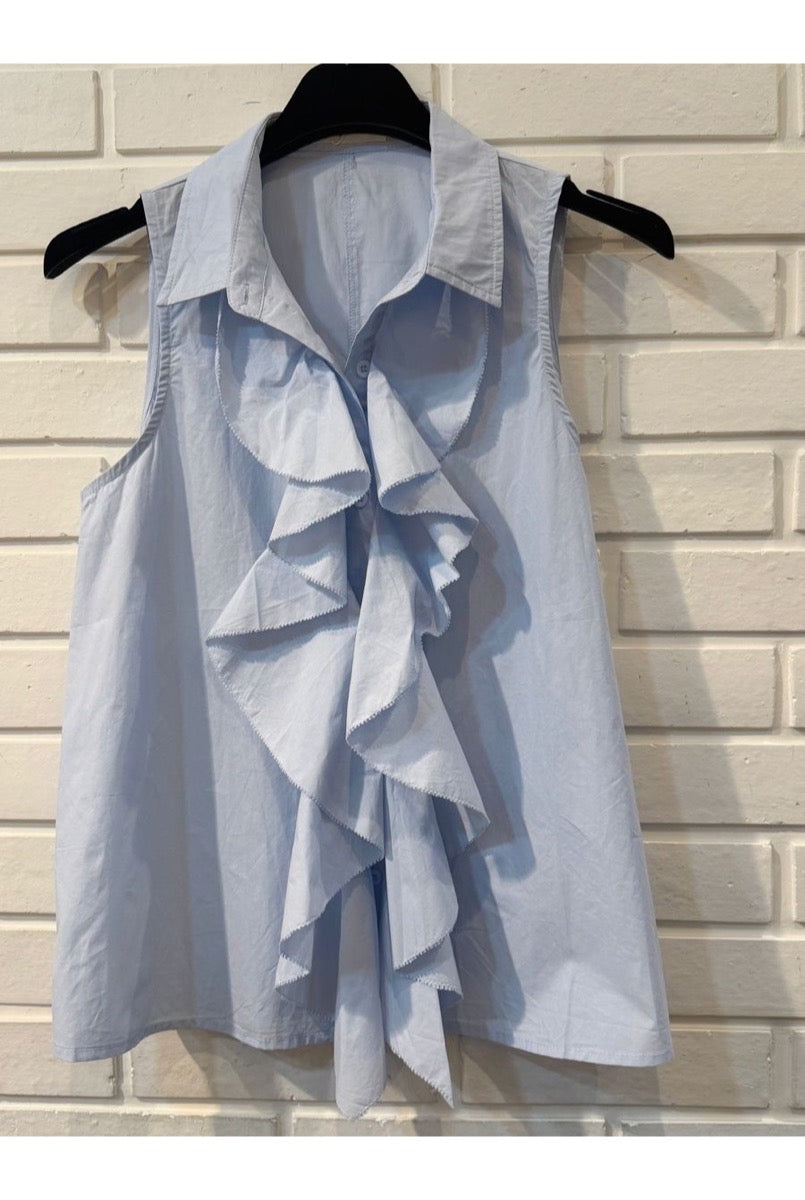 Chemise sans manches à volants cascade - Bleu