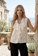 Blouse fluide sans manches à volants - Écru