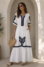 Robe Bohème Brodée Lora Esprit Soleil Élégant - Blanc