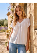 Top fluide col volant blanc bleu rose - Blanc