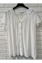 Top fluide col volant blanc bleu rose - Blanc