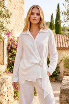 Chemise portefeuille fluide à ceinture nouée - Blanc