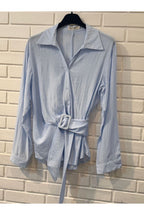 Chemise portefeuille fluide à ceinture nouée - Bleu
