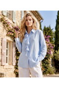 Chemise fluide à volants blanche bleue - Bleu