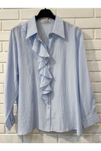 Chemise fluide à volants blanche bleue - Bleu