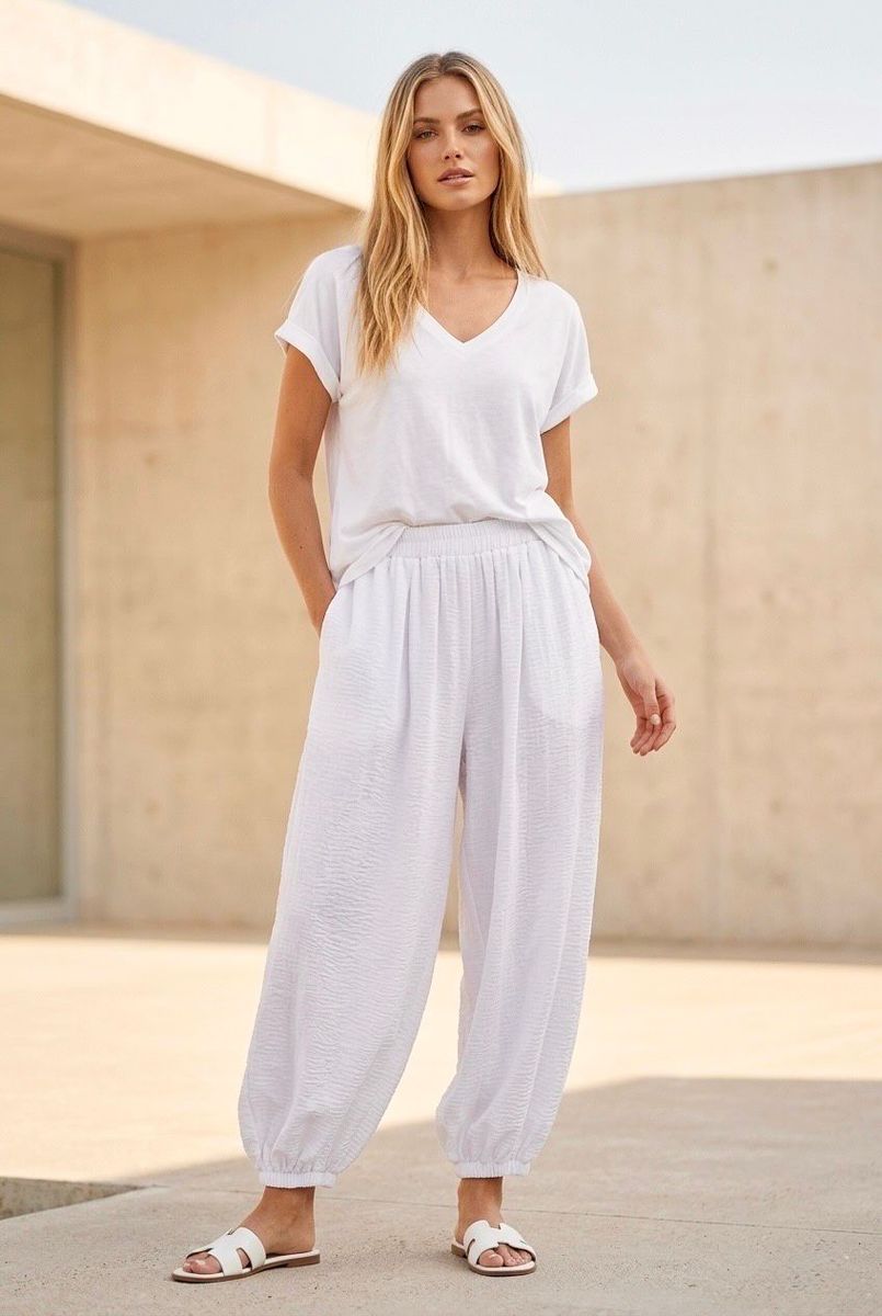Pantalon Bohème Fluide Lora Confort Estival - Blanc