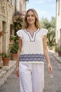Top Bohème Brodé Lora Esprit Soleil - Blanc