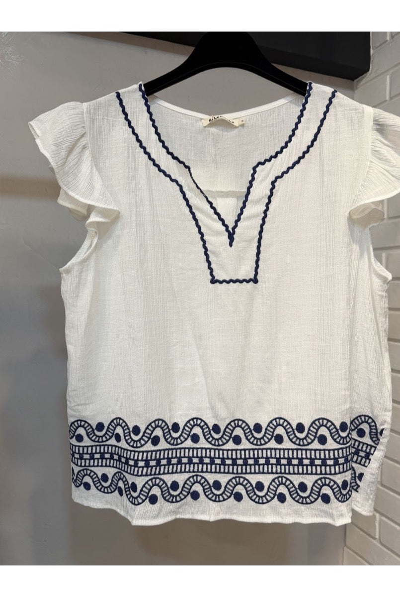 Top Bohème Brodé Lora Esprit Soleil - Blanc