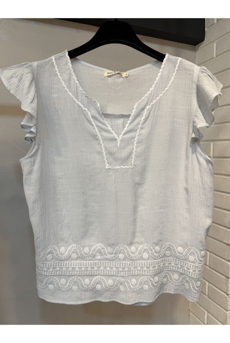 Top Bohème Brodé Lora Esprit Soleil - Bleu