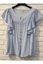 Top fluide volant dentelle blanc bleu - Bleu