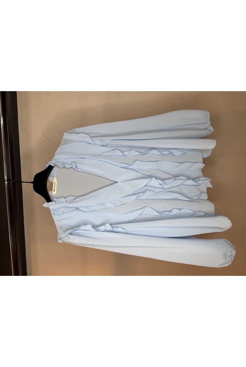 Blouse fluide volantée col V léger - Bleu