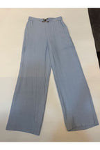 Pantalon fluide taille haute boucle - Bleu