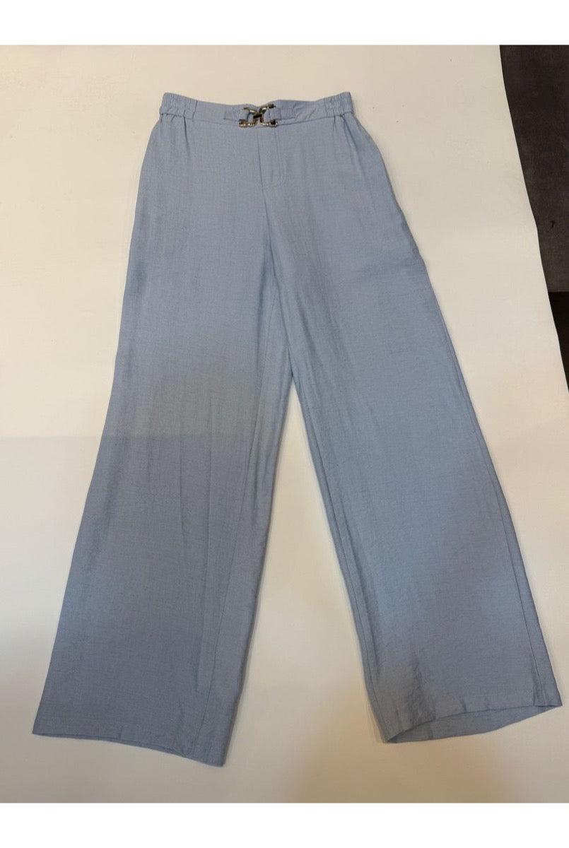 Pantalon fluide taille haute boucle - Bleu