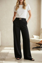 Pantalon fluide taille haute boucle - Noir