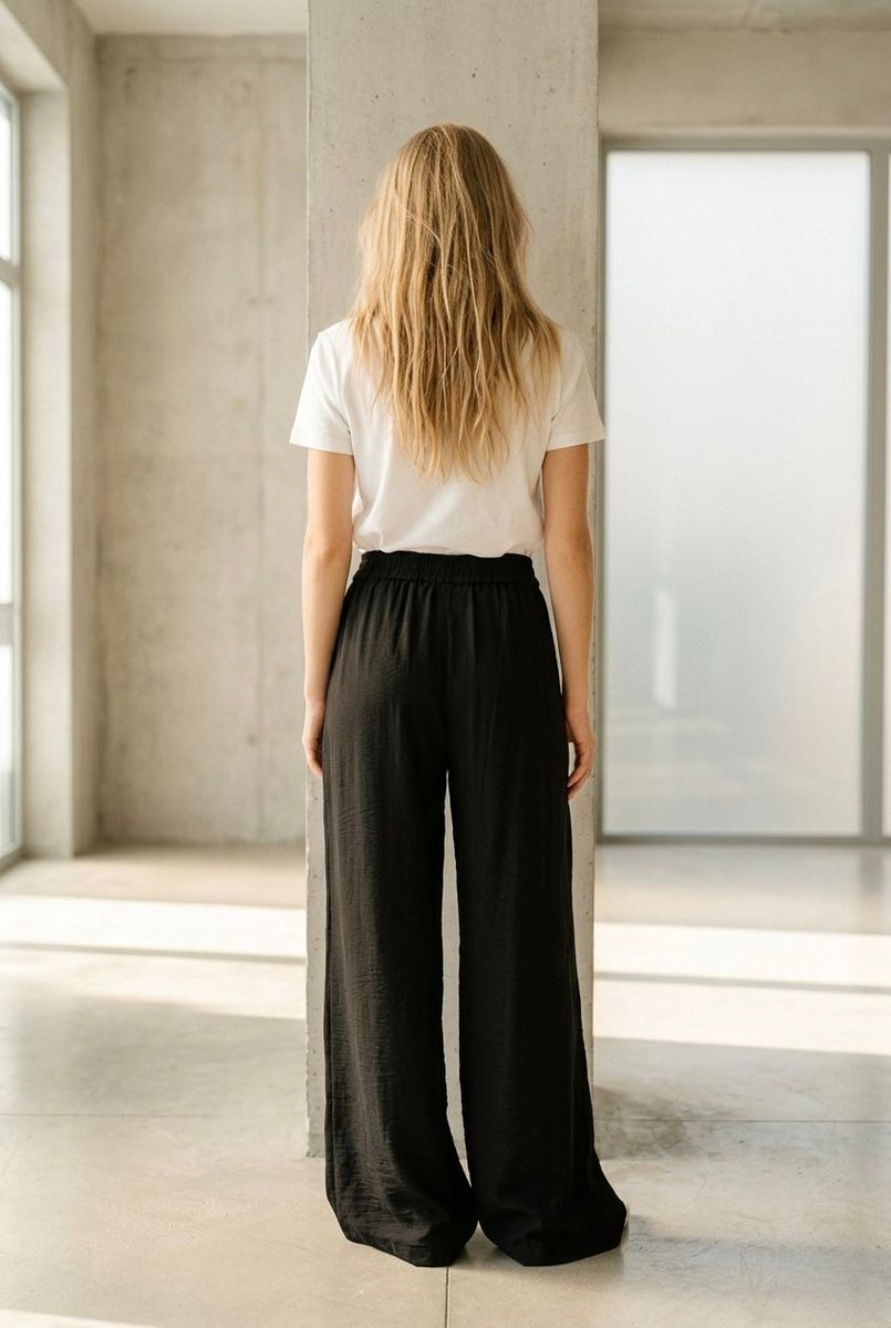 Pantalon fluide taille haute boucle - Noir