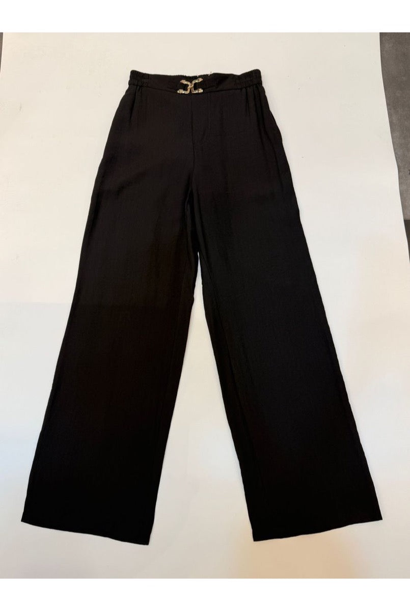 Pantalon fluide taille haute boucle - Noir