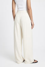 Pantalon fluide large taille haute élégant - Blanc