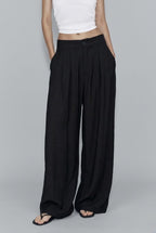 Pantalon fluide large taille haute élégant - Noir