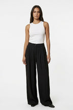 Pantalon fluide large taille haute élégant - Noir