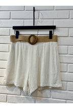 Short fluide taille haute ceinturé - Blanc