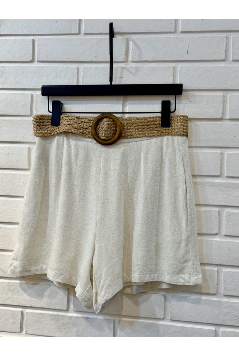 Short fluide taille haute ceinturé - Blanc
