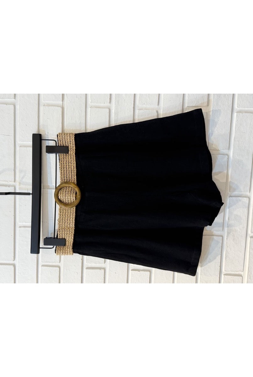 Short fluide taille haute ceinturé - Noir