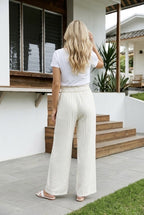 Pantalon fluide large taille dentelle - Écru