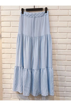 Jupe longue fluide tressée blanc bleu - Bleu