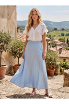 Jupe longue fluide taille tressée - Bleu