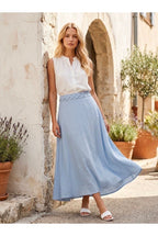 Jupe longue fluide taille tressée - Bleu