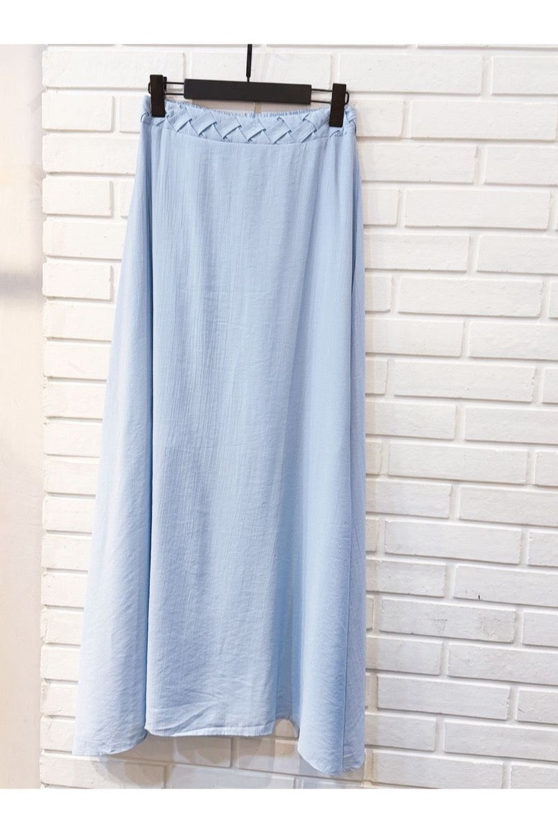 Jupe longue fluide taille tressée - Bleu